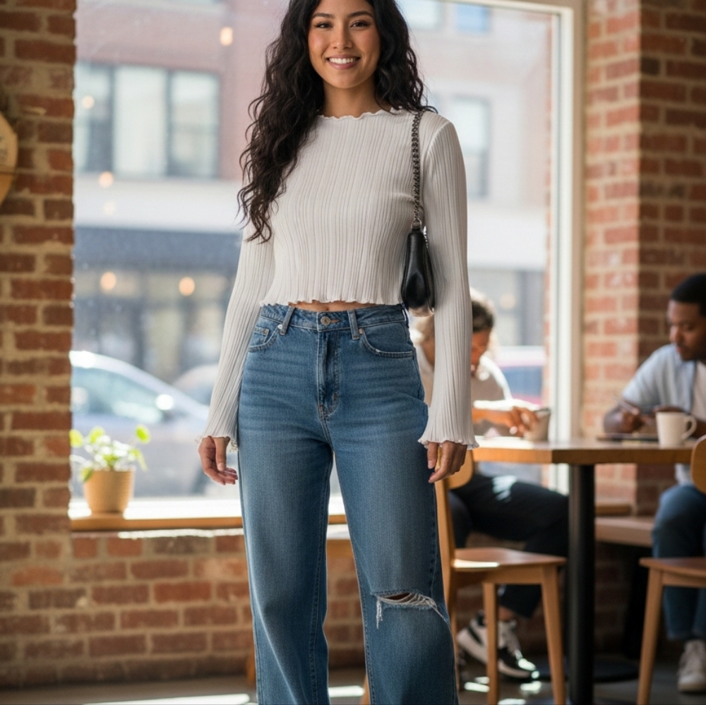 Forever 21 Cream Pleated Long Sleeve Blouse